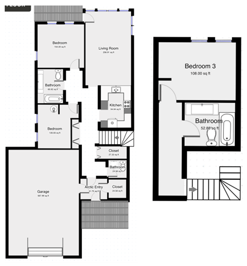 Floor plan for 3 beds, 2.5 baths, 1990 sqft